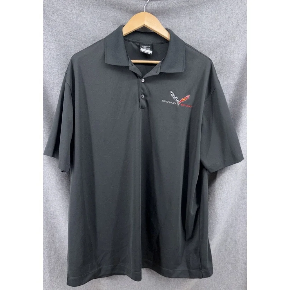 Nike Golf Grand Sport Corvette Polo Shirt Mens XL Gray Dri-FIT Embroidered Logo